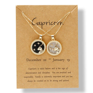 New Fashion 12 Constellation Necklaces For Women Men Gold Chain Zodiac Sign Round Pendant Necklace Couple Jewelry Birthday Gifts