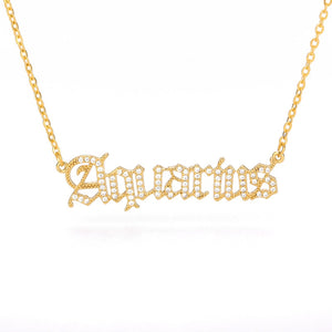 Zircon Letter Constellation Necklace For Women Stainless Steel Gold 12 Zodiac Necklaces Choker Alphabet Jewelry Bijoux Femme BFF