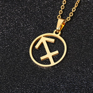 Rinhoo Stainless Steel Star Zodiac Sign Necklace 12 Constellation Pendant Necklace Women Gold Chain Necklace Men Jewelry Gift
