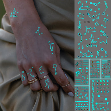 Blue Luminous Glow Tattoo Sticker Constellation Waterproof Temporary Tatoo Small Finger Wrist Fake Tatto For Body Art Women Kid