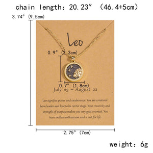 New Fashion 12 Constellation Necklaces For Women Men Gold Chain Zodiac Sign Round Pendant Necklace Couple Jewelry Birthday Gifts