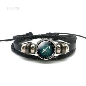 12 Zodiac Signs Constellation Charm Bracelet Men Women Fashion Multilayer Weave leather Bracelet &amp; Bangle Birthday Gifts
