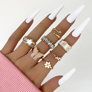 Bohemian Geometric Rings Sets Crystal Star Moon Flower Butterfly Constellation Knuckle Finger Ring Set For Women Fashion Jewelry