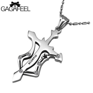 Stainless Steel Silver Color Cross Scorpio Pendant Necklaces
