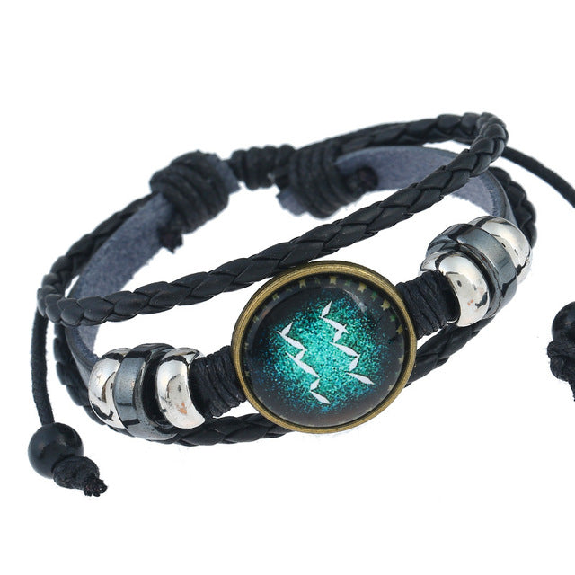 Aquarius Zodiac Leather Charm Bracelets